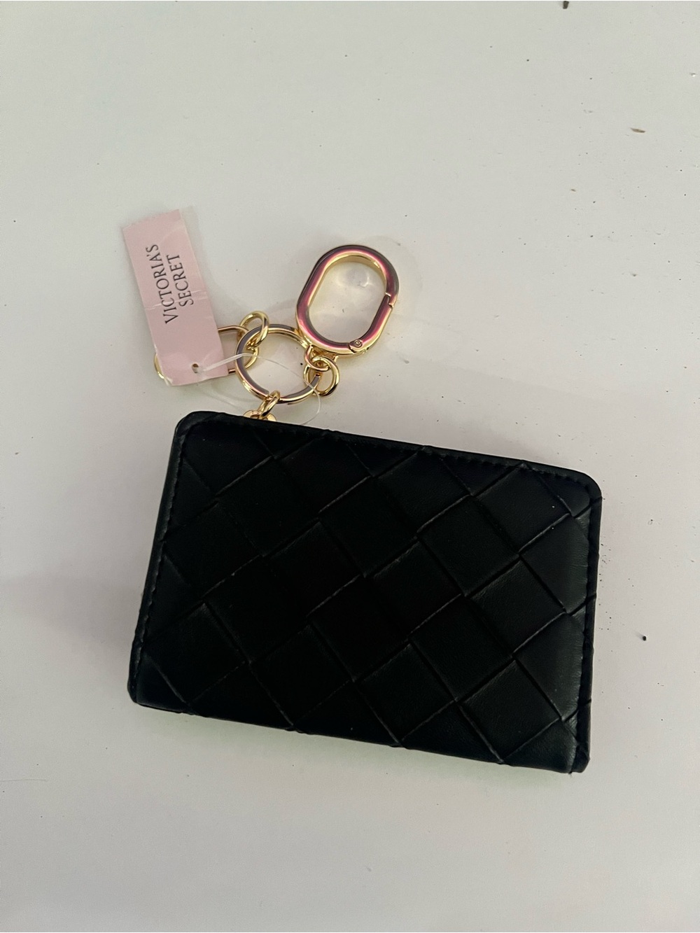 Victoria's Secret Black Quilted Card Holder with Gold Keyring